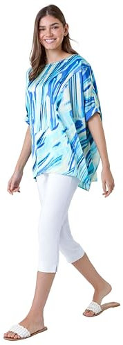 Roman Originals Swirl Print Button Back Top for Women UK - Ladies Everyday Holiday Spring Summer Round Neckline Comfy Soft Evening Vacation Work Party - Blue & White - Size 10