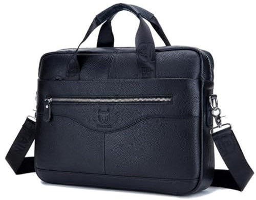 Wuyangcun 15,6 Zoll Leder Aktentasche Laptop Messenger Bag Business Travel Satchel Bürotasche für Damen und Herren, Schwarz