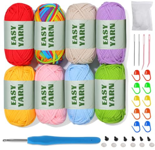 8 X 50g Häkelwolle Baumwolle Dicke Wolle zum Häkeln, Easy Crochet Yarn Cotton Häkelgarn Chenille Wolle zum Häkeln Dicke Wolle gut Sichtbare Maschen, Wolle zum Häkeln Dickes Garn Baumwoll-Nylon