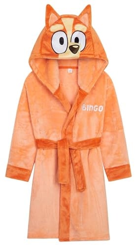 Bluey Girls Fleece Dressing Gown with Hood and Tie Waist, Cosy Robe - Gifts for Girls
