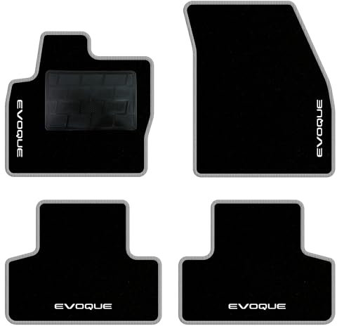 QUEMAR Auto-Fußmatten kompatibel mit Range Rover Evoque I 2011-2019/Set Fußmatten und Gummi nach Maß (Set 2 vorne + 2 hinten)/ Stickerei und personalisierte Farben (Perlrand, 4 Stickereien)