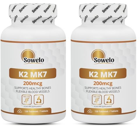 Sowelo Vitamin K2 MK7 I 200 mcg I Nahrungsergänzungsmittel I Schützt das Kreislaufsystem vor Krankheiten I Stärkt das Skelettsystem I 120 Tabletten (2-Pack)