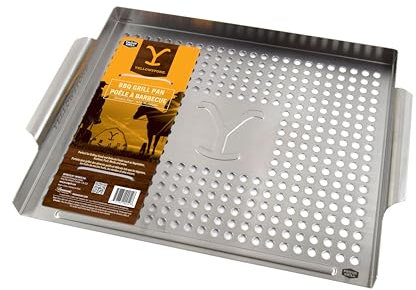 Yellowstone BBQ Grillpfanne | Idealer Edelstahl Grill Topper Deluxe Grillpfanne zum Grillen von empfindlichen Speisen und Gemüse Perfektes Grillzubehör Topper.Robustes Tablett für den Einsatz auf