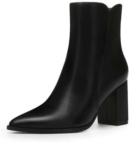 Athlefit Women's Chunky High Heel Pointed Toe Ankle Booties Black Size 7.5