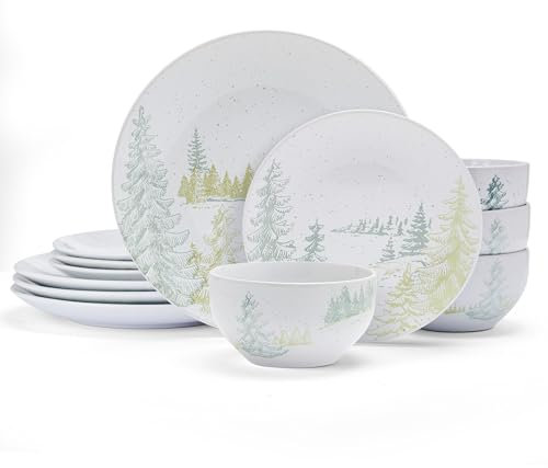 Pfaltzgraff Tranquil Trails Forest Geschirr-Set, Teller und Schüsseln, Service für 4 Personen, 12-teilig