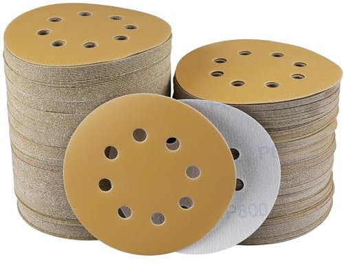 Sruhrak 100 Pcs 125mm Sanding Discs, 800 Grit Nylon Adhesive Sanding Pads 5 Inch 8 Hole Hook and Loop Sanding Disc for Orbital Sander