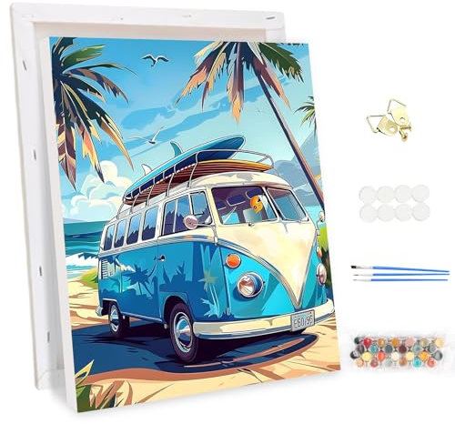 MEIYUDA Peinture par Numero Adulte avec Cadre, Paysage Kit de Peinture à l'Huile sur Toile par Numéro Voyage en Voiture, Débutants Peinture Acrylique Pigmentée, Decoration Maison Cadeau 30x40cm