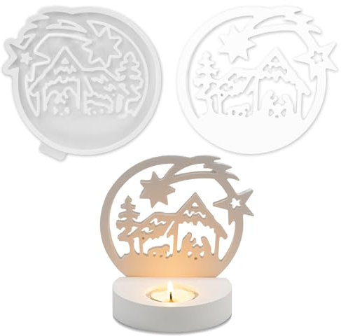 Silikonform Krippe, Silikonformen Gießformen Weihnachten, Gießform Krippe, Krippenfiguren Gießform, Silikonform Mini Krippe für DIY Handwerk, Heimdekoration (Style 1)