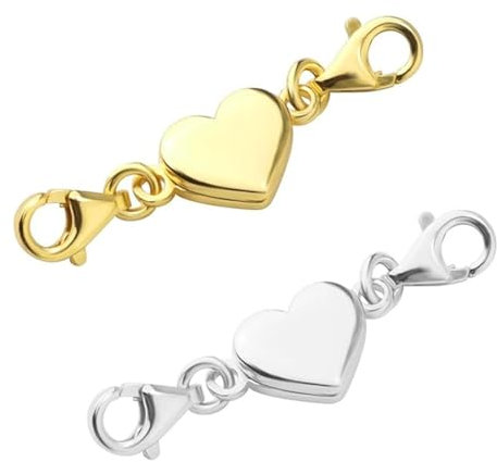 PRAOFRT 2 Stück Magnetverschluss armband Kette 925 Sterling Silber Armband magnetverschluss Armband Verschluss Magnetverschluss für Ketten Halskette Armband DIY Jewellery Making Accessories( Herz)