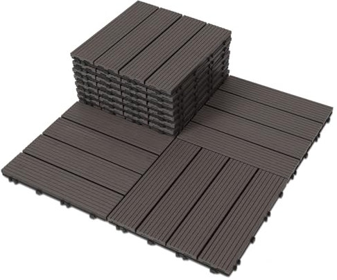 Fiqops 110 Stück WPC Fliesen, 30x30 cm WPC Terrassenfliesen,Gartenfliesen mit Klick-System,Balkon Bodenbelag Klickfliesen,Terrassendielen Wasserfest,für 10m²,Coffee