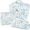 TOPALL Reise Kosmetiktasche Set Damen,Blumen Kosmetiktasche Aesthetic Make Up Bag Tasche Gesteppte Kulturtasche Beauty Case Baumwolle,Light Blue Flower(Large+Medium+Pouch)