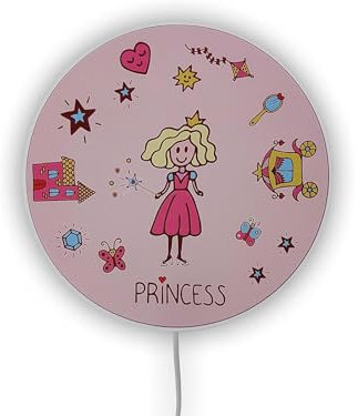 Kinderzimmer Wandlampe Prinzessin, rund, flach mit Schalter, Ø 25cm