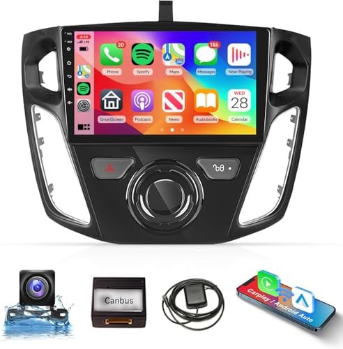 for Ford Focus 2012-2018 with Carplay Android Auto 2G 64G Android Car Stereo, Rimoody 9 Inch Touch Screen Car Radio with GPS Navigation Bluetooth FM/RDS/EQ WiFi Mirror Link + AHD Backup Camera