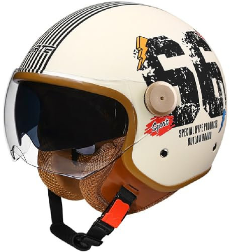 WZGGTEAM Jethelm mit Doppelvisier, CE 22.06 Zertifiziert Motorradhelm Herren Damen Helm, Motorrad Roller Helm Mopedhelm Chopper Retro Mofa, Motorradhelm mit Visier