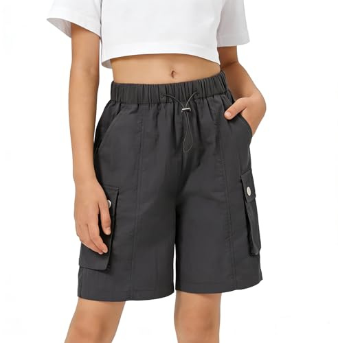 Rolanko Girls Shorts Sports Active Summer Cargo Shorts Teen Kids Running Gym Parachute Short Pants, RustGray, Size: 11-12 Years/160