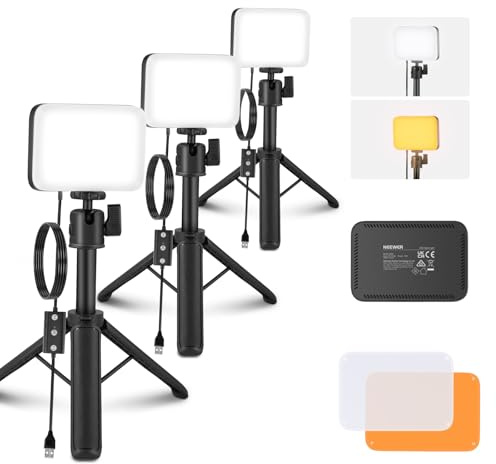 NEEWER Basics 3er Pack LED Videolicht Panel Schreibtischleuchte, Videokonferenz Tischlicht Set mit Desktop Stativ/Filtern für Webcam Computer Zoom Make up Selfies Streaming Bicolor dimmbar, BP66