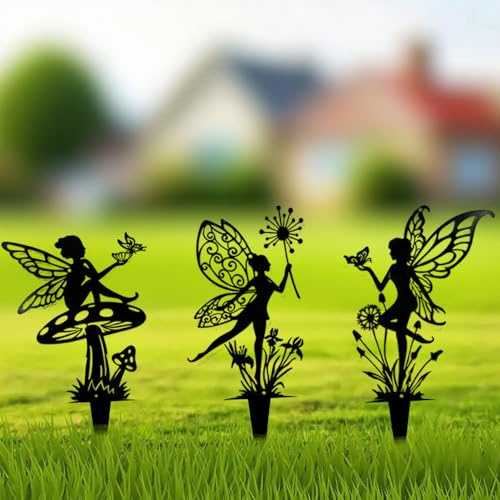 JGZTJXNK Gartenstecker, Blumentopf für Terrasse, Rasen, Blumenbeet, Dekoration, rostfrei, dekorativer Metall-Eisen-Gartenstecker, einfach einzusetzen, Infuse Manor Magic, Geschenk (Elfen und Feen-05)