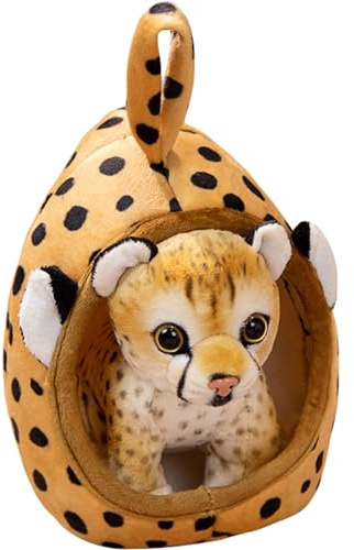Trayosin Kuscheltier Tiger Süßes Plüsch Tiger mit Haustierkorb Stofftier Weiches Plüschtier Plüsch Puppe Spielzeug Geburtstaggeschenk für Jungen und Mädchen (Leopard)