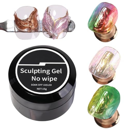 Sculpture Gel 3D Carving Gels, No Wipe Nail Sculpting Gel 15g - Natural Look Craving Glue For 3D Designs, Rhinestones - Salon & Home Use
