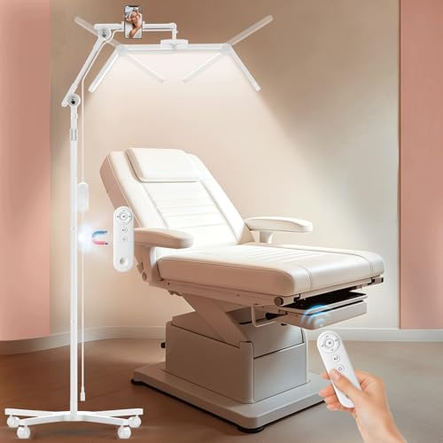Diesisa Faltbar Flimmerfrei kosmetiklampe mit Rollgestell für Beauty Salon | Einstellbarer Höhe Beauty Lampe Kosmetik, Kosmetik Lampe mit 360° Lampenköpfe für Studios, Wimpernverlängerung, Nageldesigns