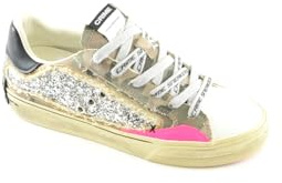 Crime London Sneaker Pelle Bianca Tessuto Militare e Glitter Numero 38