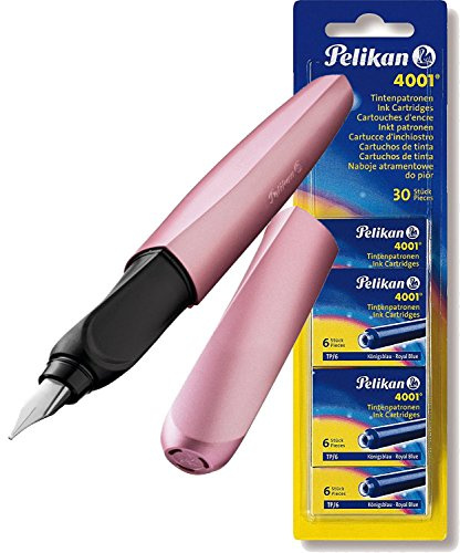 Pelikan Füller Twist in Faltschachtel, universell für Rechts- und Linkshänder, Feder M Girly Rose + 30 Patronen
