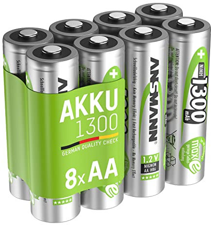 ANSMANN Akku AA Mignon 1300mAh 1,2V NiMH - wiederaufladbare Batterien AA Akkus maxE (geringe Selbstentladung & vorgeladen) ideal für Solarlampe (8 Stück)