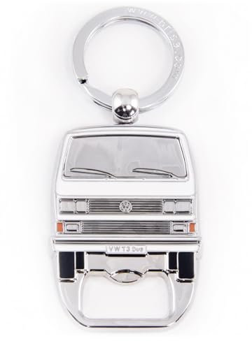 BRISA VW Collection - Volkswagen Schlüssel-Anhänger-Ring Schlüsselbund-Accessoire Keyholder + Flaschen-Öffner im T3 Bulli Bus Design (Bus Front/Weiß)