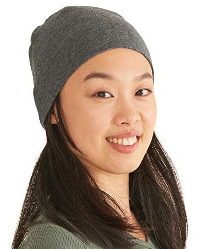 CHARM Herren Mütze Kurze Beanie aus Bio Baumwolle - für Damen Chemo Kopfbedeckung Laufen Unterziehmütze Unter Fahrradhelm Dunkelgrau