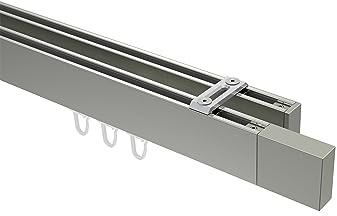 INTERDECO Innenlauf-Gardinenstange eckig 14 x 35 mm 2-läufig, kantige Innenlaufstange aus Metall, Edelstahl-Optik, zur Deckenmontage, Typ 10212917, 320 cm