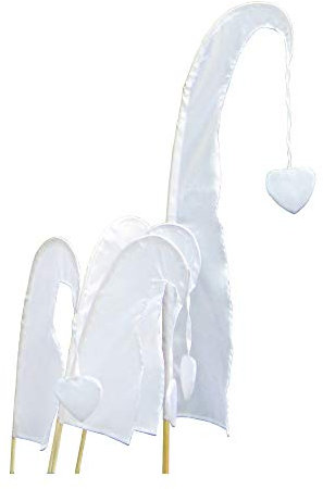 DEKOVALENZ Bandiera Balinese Little SANUR con Asta in Legno, con Punta a Forma di Cuore, Diversi Colori e Lunghezze, Lunghezza:120 cm, Colore:Bianco
