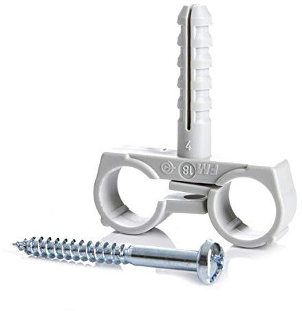 10 Rohrschellen Doppelt 18mm mit Dübel und Schraube Rohrbefestigung Rohrhalter