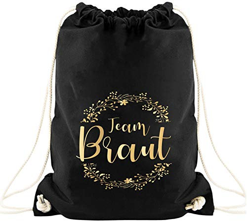 EZYshirt® Junggesellinnenabschied JGA Team Braut Blumenkranz Baumwoll Stoffbeutel