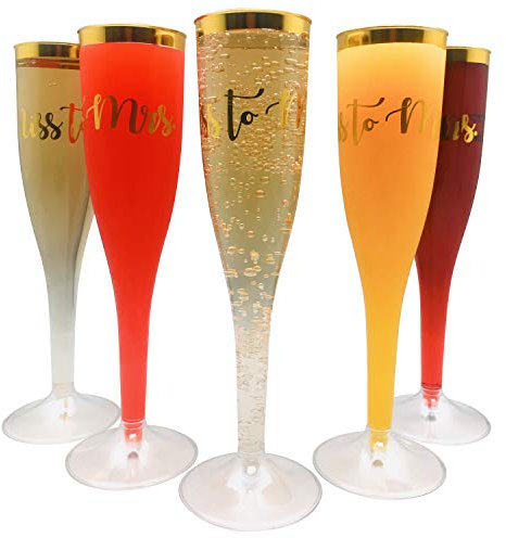 30 pc Gold Rimmed Clear Classicware Glass Like Champagne Toasting Flutes (Miss to Mrs.)