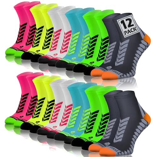 sesto senso Calzini Sportivi Donna Uomo Calze da Corsa Corte Colorate Jogging 12 Paia Bianco Giallo Rosa Grigio Grafite Verde Turchese 43-47 12 Pack Mix