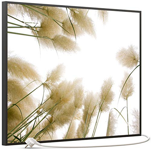 STEINFELD Bild Infrarotheizung 500 Watt – mit Thermostat | Motiv: 043 Röhricht | Rahmen: Schwarz | 7 Jahre Garantie | Made in Germany | für Wand Montage