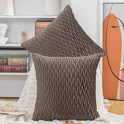 Madizz 2er Set Samt Dekorativ Zierkissenbezüge Luxus Stil Kissenbezug für Sofa für Schlafzimmer Braun 50x50 cm Quadrat