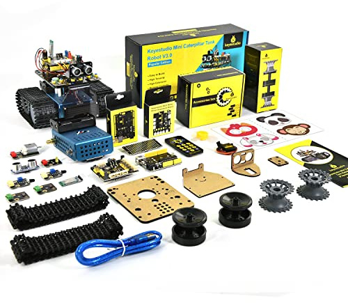 KEYESTUDIO Robot Mini Tank Kit V2 Support Mixly Blocks Coding/iOS for Arduino, Ultrasonic Sensor, Bluetooth Module, Intelligent and Learn to Code für 14+ Jugendliche Erwachsene