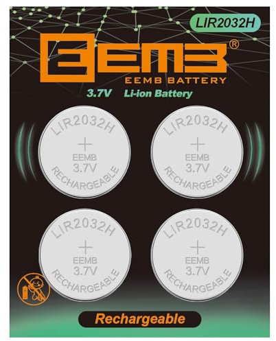 EEMB LIR2032H Rechargeable Battery with 4PCS 3.7V Lithium-ion Coin Button Cell Batteries 70mAh Can Replace ML2032 for Car Remote Key Fob Watch(4)
