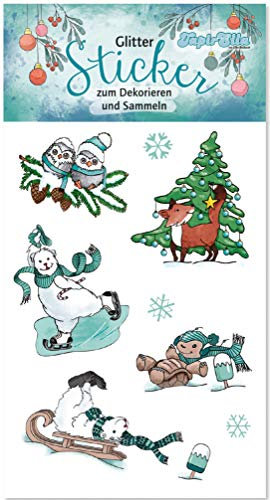 8 Glitzer-Sticker * Weihnachten 1 * für Adventskalender und als Mitgebsel für Kindergeburtstag | Glittersticker Kinder Geschenk Basteln Aufkleber Weihnachten Advent