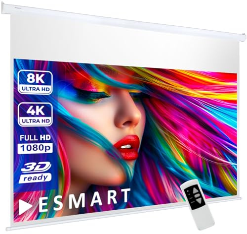 ESMART Professional MIMOTO Motorleinwand Gesamtbr. 194 cm, Tuch: Akustik | Bildfläche 160 × 90 cm, Format 16:9, akustisch transparent für verdeckte Lautsprecher, inklusive Fernbedienung
