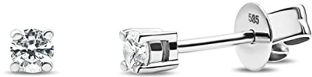 EDELIND Diamant Ohrringe Damen Ohrstecker Gold mit 2 Diamanten 0.15 Ct 585 Weißgold 14K Echt Gold Ohrschmuck Ohrstecker Gold 3 mm Schmuck Geschenk Box