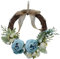 DADEA Door Wreath, Artificial Peony Flower Unfading Floral Wreath, 10Inch Hanging Ornament Wreath Front Door Spring Summer for Outdoor Front Door Indoor Wall Or Window, Blue, 10.2inch