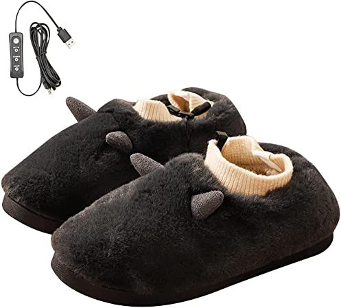 LONG-A Heated Slippers Usb Shoe Foot Warmer Plug Electric Heating Shoes Feet Pad,Black,44~45