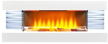 Sureflame WM-9332 Electric Wall Fireplace Suite with Downlights & Remote in Pure White