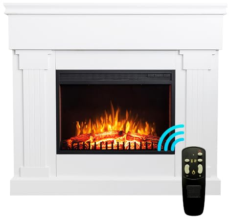 TEMPO STYLE - Camino elettrico bianco VARMA | Stufa autoportante con riscaldamento da 750/1500 W | Caminetto da terra a basso consumo e con telecomando, timer, termostato ed effetto fiamma 3D