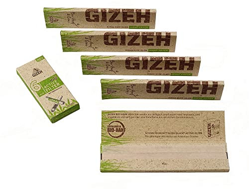 Spar-Set: 5x GIZEH Bio Hanf + Gras King Size Slim Papers + 1x Bio Hanf Active Slim Filter mit Aktivkohle