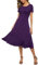 EXCHIC Donna Manica Corta Tinta Unita Girocollo Elastico A-Line Vestito Casuale Eleganti Girocollo Midi Abito(XXL, Viola)