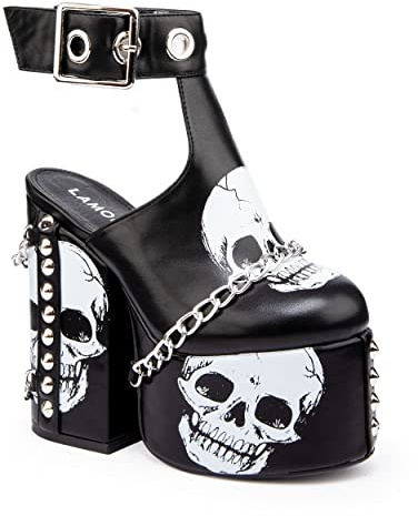 LAMODA Womens Hidden Closet Court Shoe, Black Skull, 5 UK