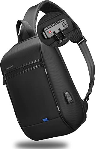 Kingsons Laptop-Rucksack, schmal, diebstahlsicher, einzelne Schulter, 33 cm (13 Zoll) Laptop-Rucksack, wasserdicht, Umhängetasche, Schwarz, Diebstahlschutztasche